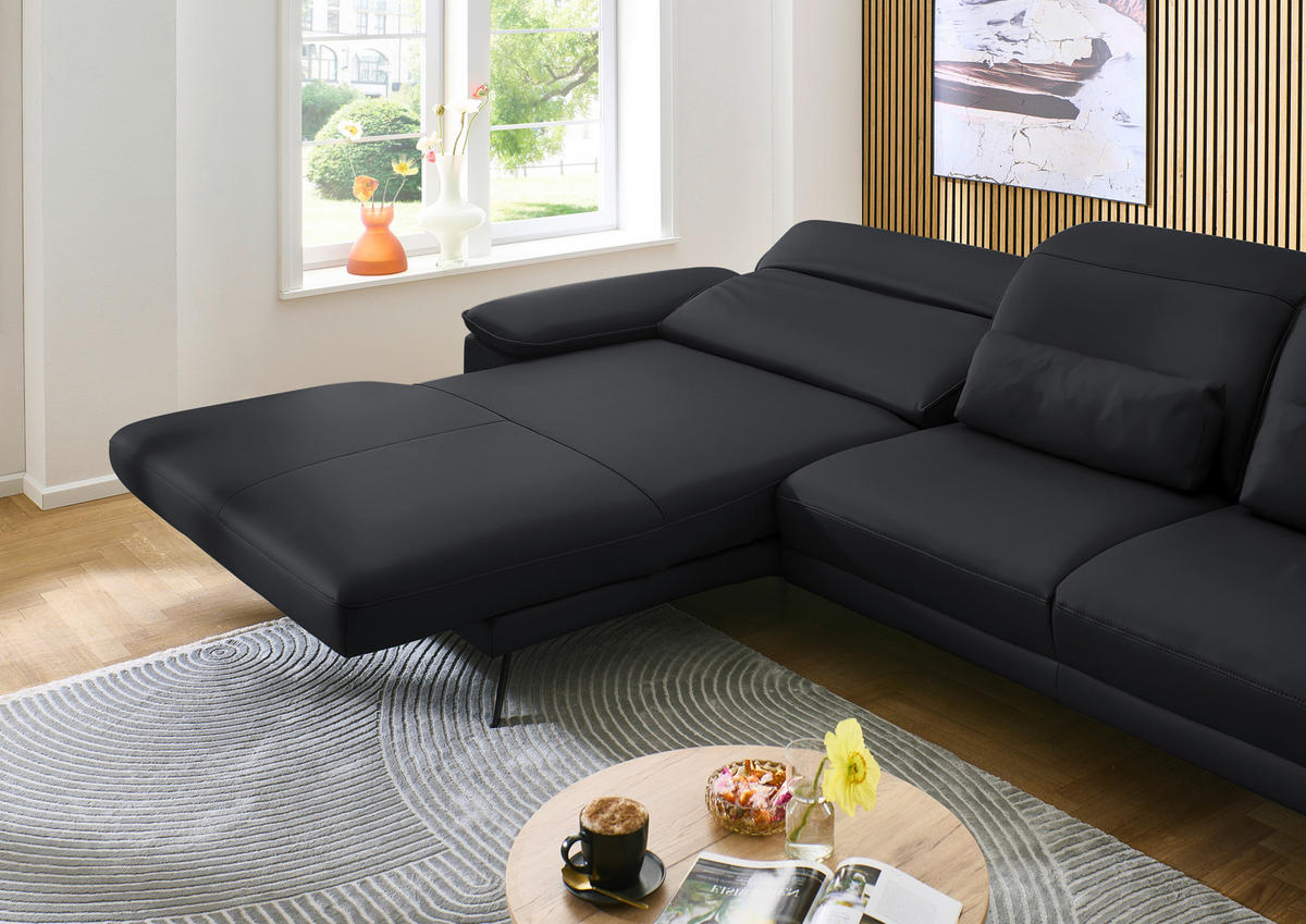 ECKSOFA in Echtleder Anthrazit  - Anthrazit/Schwarz, Design, Leder/Metall (193/332cm) - Dieter Knoll