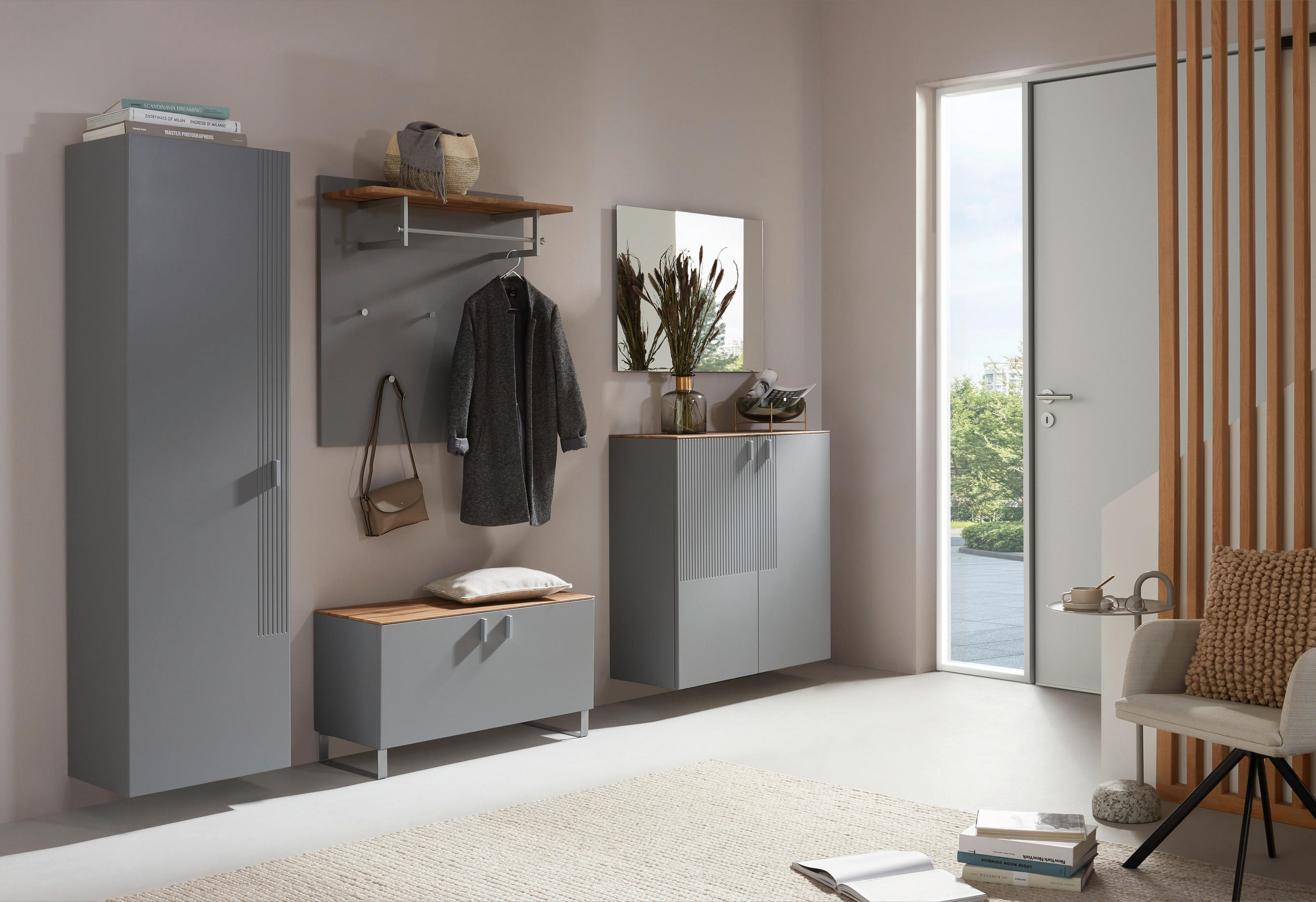 HÄNGESCHUHSCHRANK Eiche furniert Grau, Eichefarben  - Eichefarben/Grau, Design, Holz/Holzwerkstoff (93/94/36cm) - Dieter Knoll