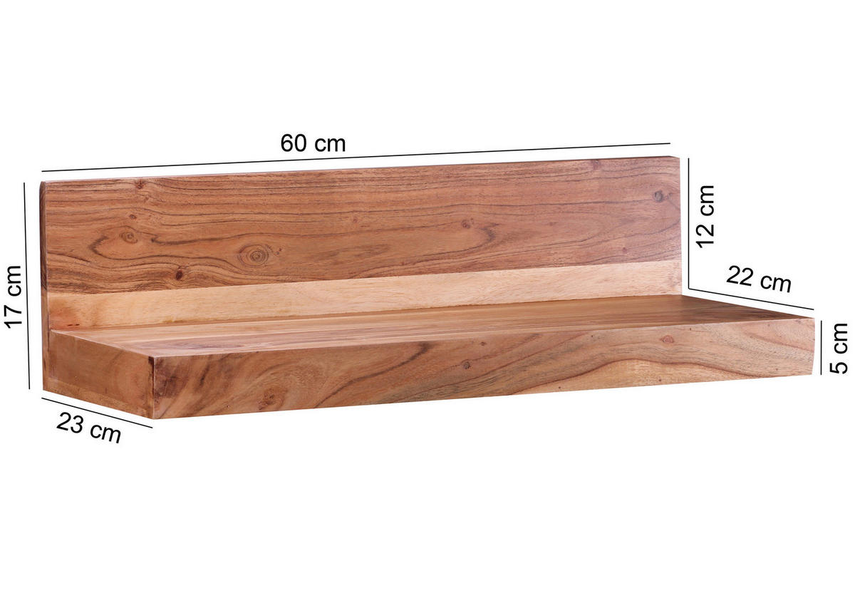WANDREGAL Akazie massiv Akaziefarben  - Akaziefarben, MODERN, Holz (60/17/23cm) - MID.YOU