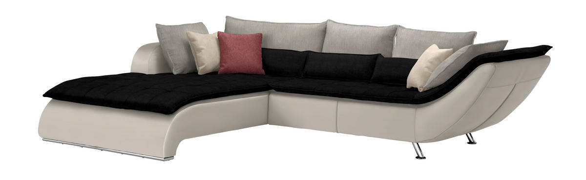 SOFFA i textil svart, vit, ljusgrå  - vit/kromfärg, Design, metall/textil (220/300cm) - Livetastic