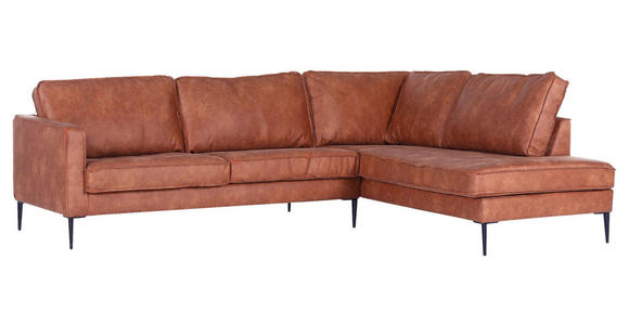 WOHNLANDSCHAFTOttomane rechts, L-Form  in Mikrofaser Cognac  - Cognac/Schwarz, KONVENTIONELL, Textil/Metall (267/218cm) - Ambia Home