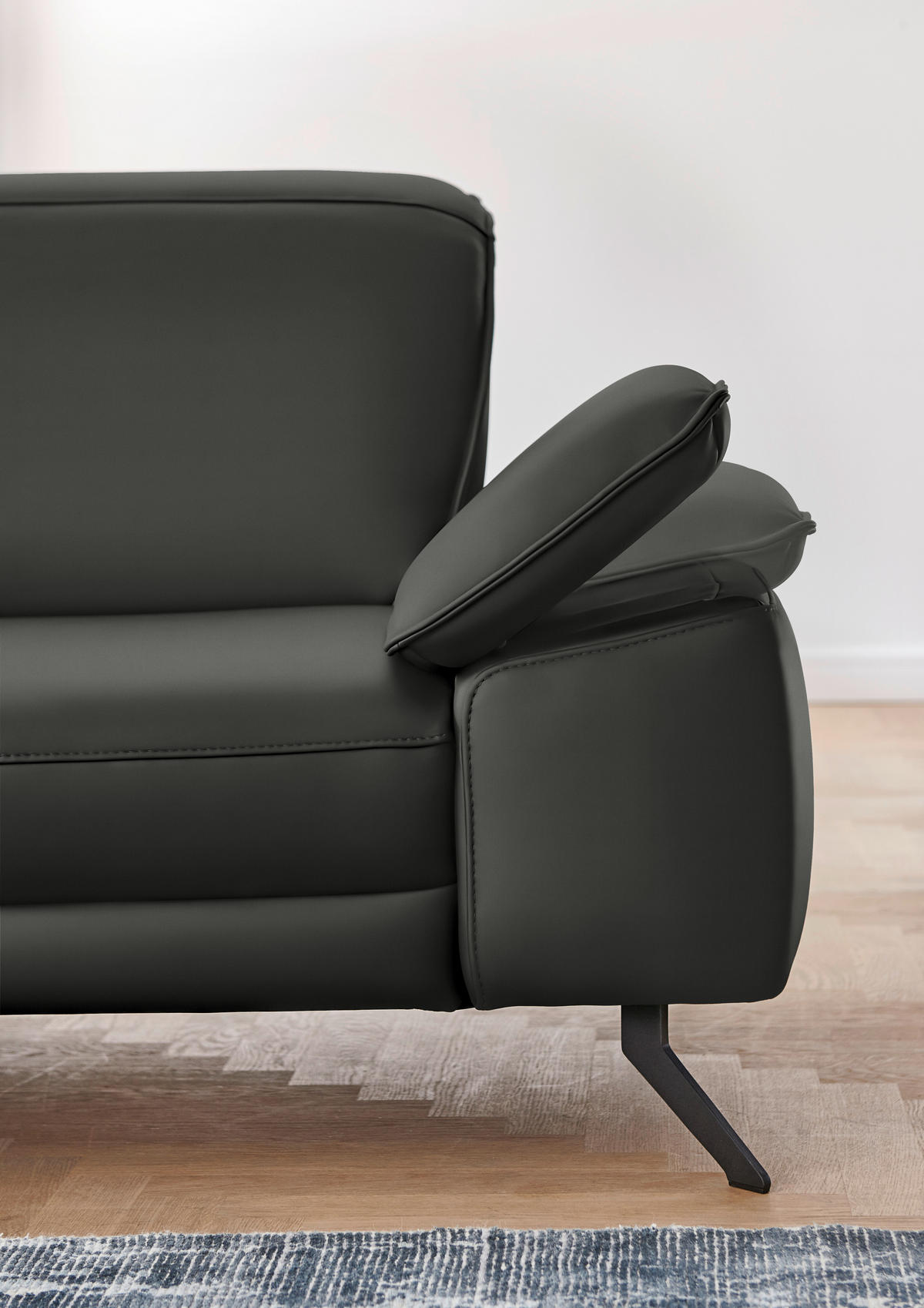 ECKSOFA in Echtleder Graubraun  - Graubraun/Schwarz, Design, Leder/Metall (193/328cm) - Dieter Knoll