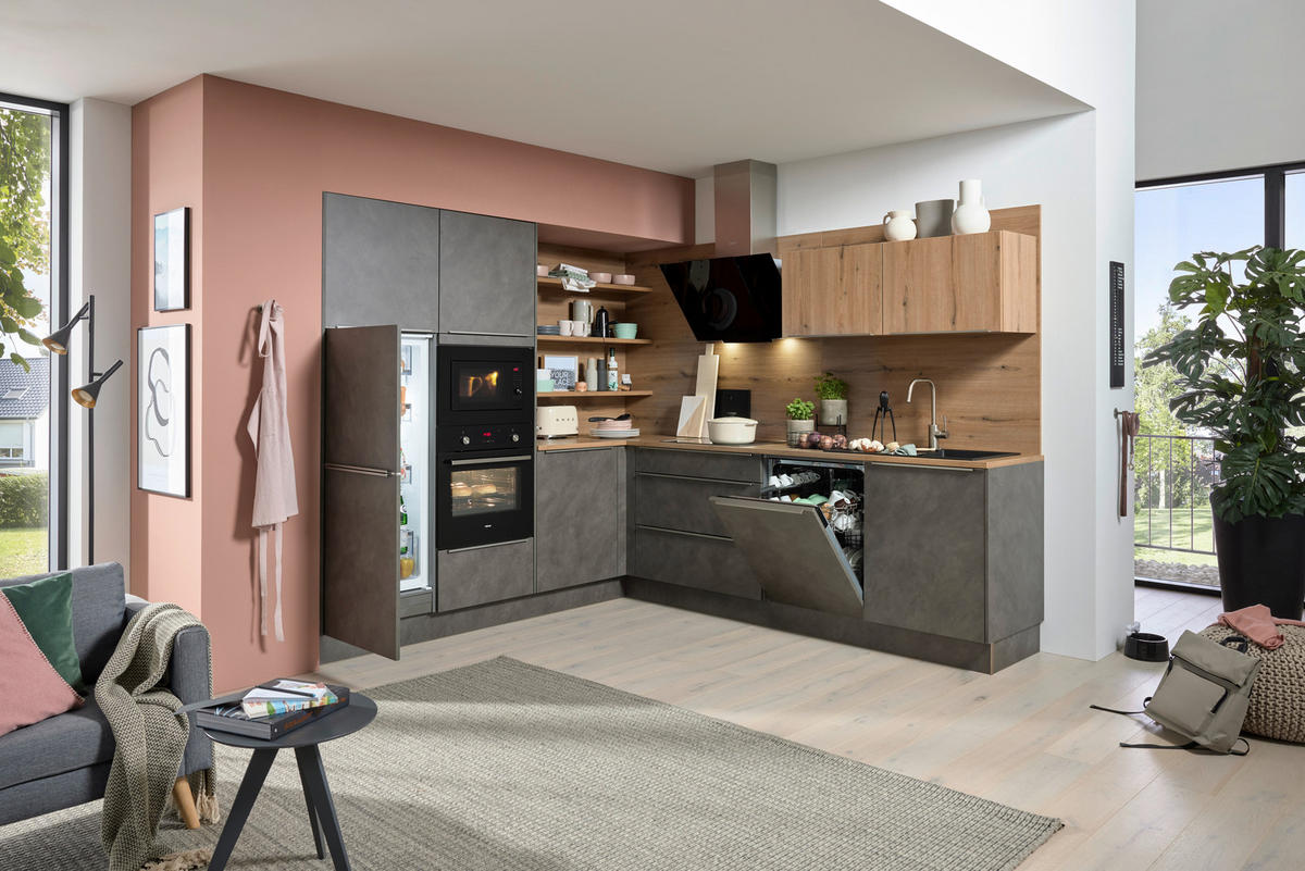 EINBAUKÜCHE LUCCA  - Eichefarben/Grau, MODERN, Holzwerkstoff - Nolte Küchen