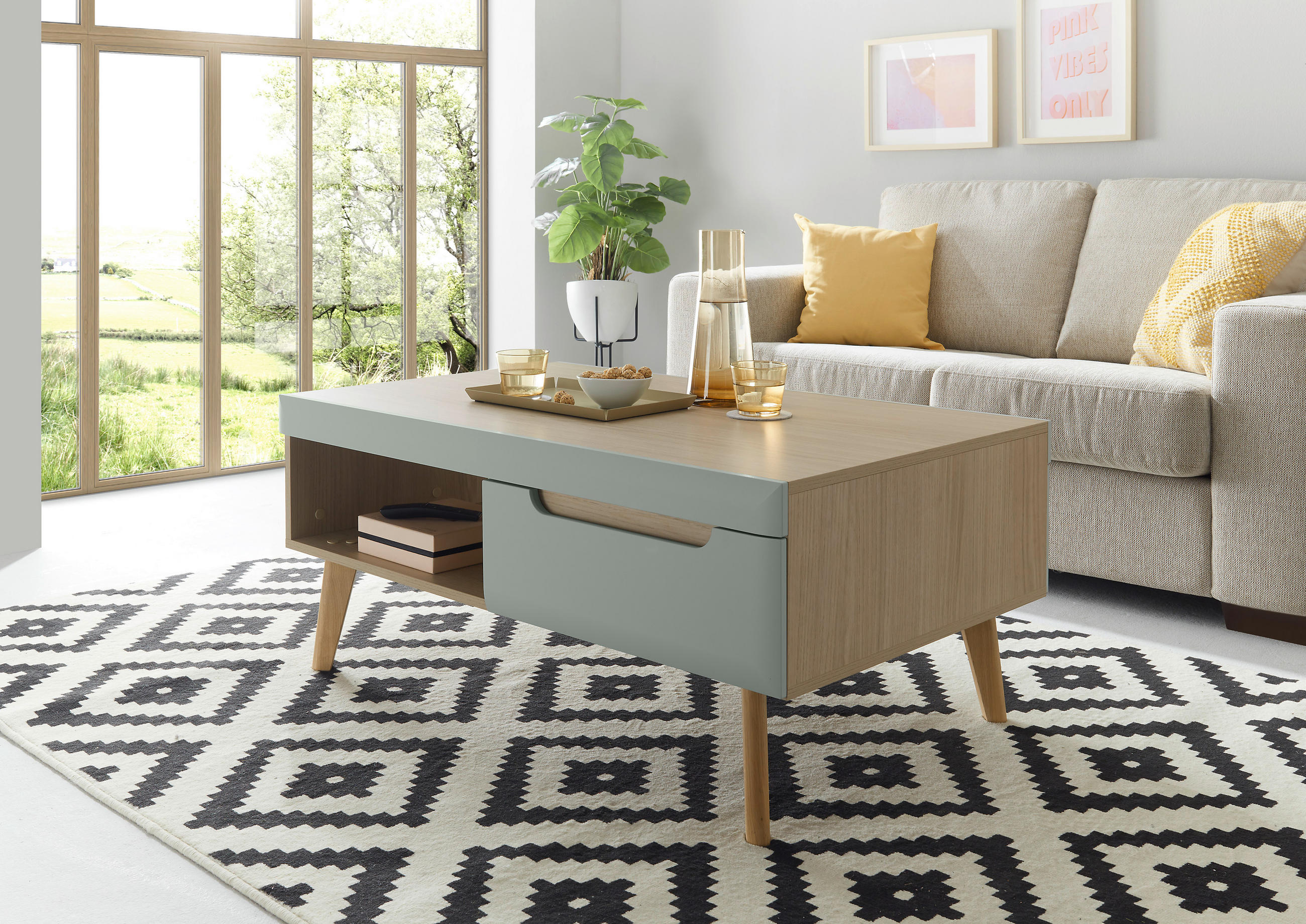 COUCHTISCH Eichefarben, Grün  - Eichefarben/Grün, Design, Holzwerkstoff (107/46/67cm) - MID.YOU