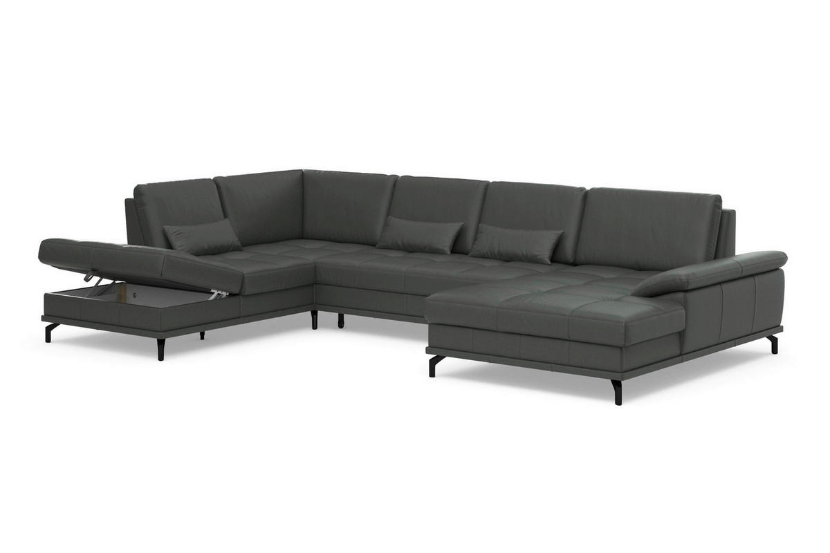 WOHNLANDSCHAFT COSTELLO E Anthrazit Kombination Echtleder/Stoff Mikrofaser  - Anthrazit/Schwarz, Basics, Leder/Textil (223/363/176cm) - Sit & More
