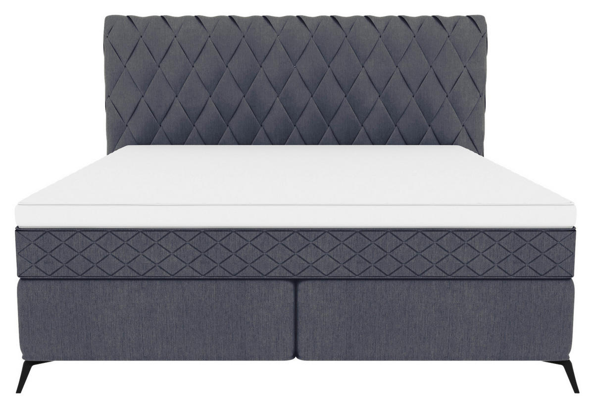 BOXSPRINGBETT 180/200 cm  in Graublau  - Graublau/Schwarz, Design, Textil/Metall (180/200cm) - Boxxx
