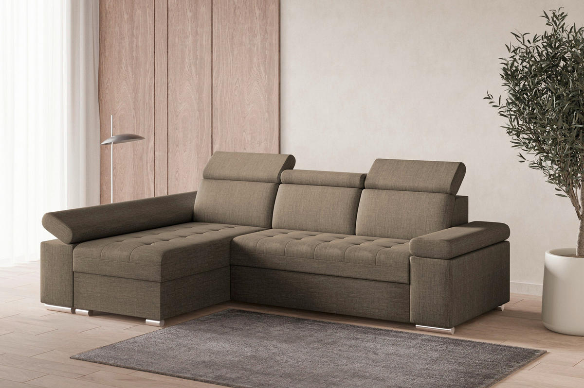 ECKSOFA TORONTO in Webstoff Braun  - Silberfarben/Braun, Design, Textil (168/260cm) - MID.YOU
