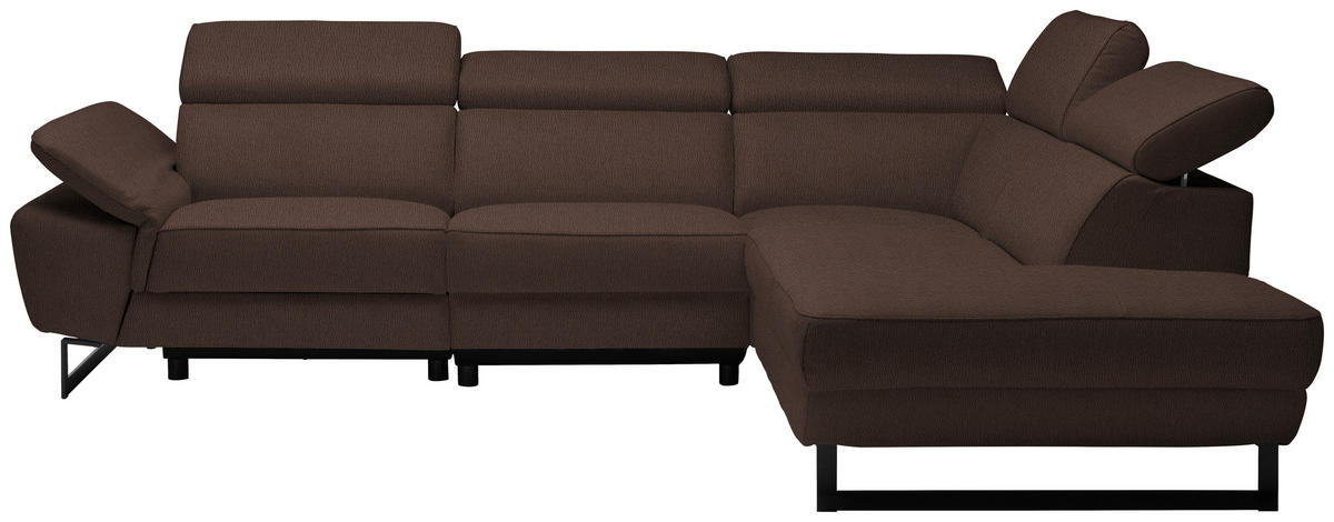 ECKSOFA in Echtleder Braun  - Schwarz/Braun, Design, Leder/Metall (281/225cm) - Celina Home