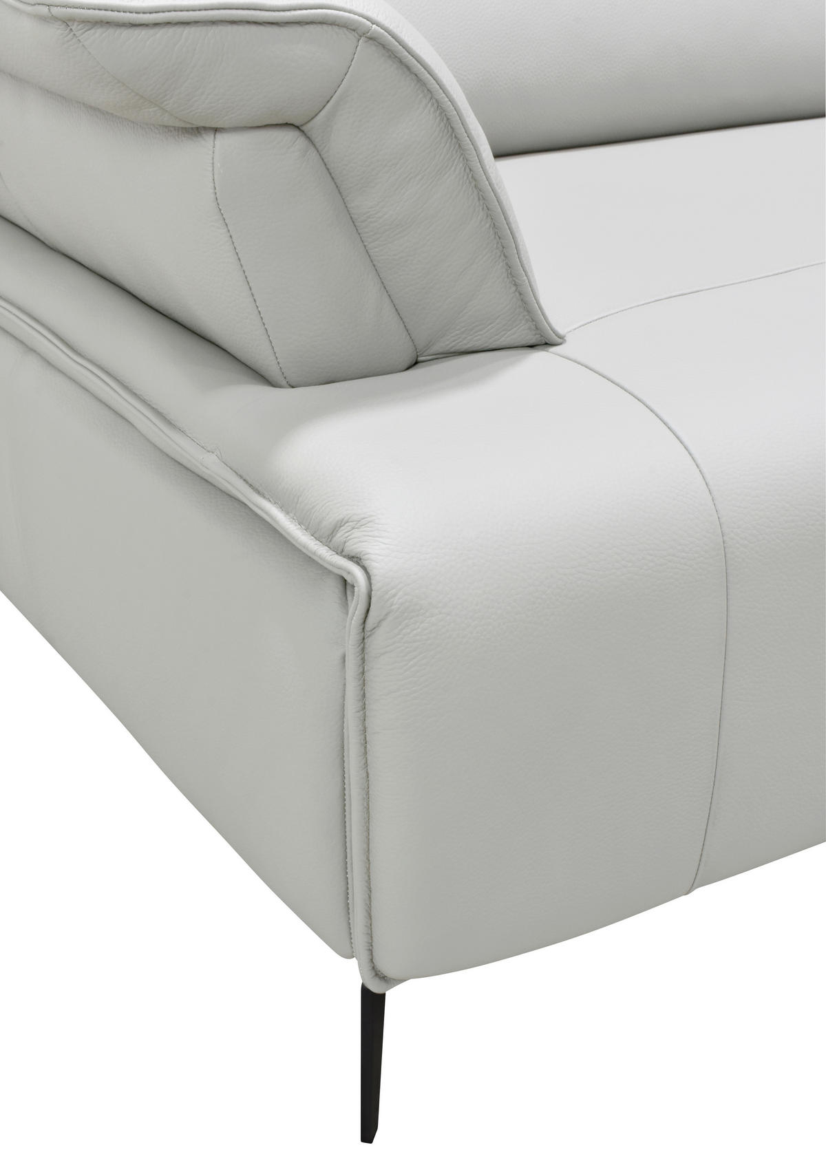ECKSOFA Hellgrau Echtleder Rückenkissen, Armlehnenkissen, Rücken echt, Kopfteilverstellung, Sitztiefenverstellung, Fußteilverstellung  - Hellgrau/Schwarz, Design, Leder/Metall (280/75-100/112-176cm) - Celina Home