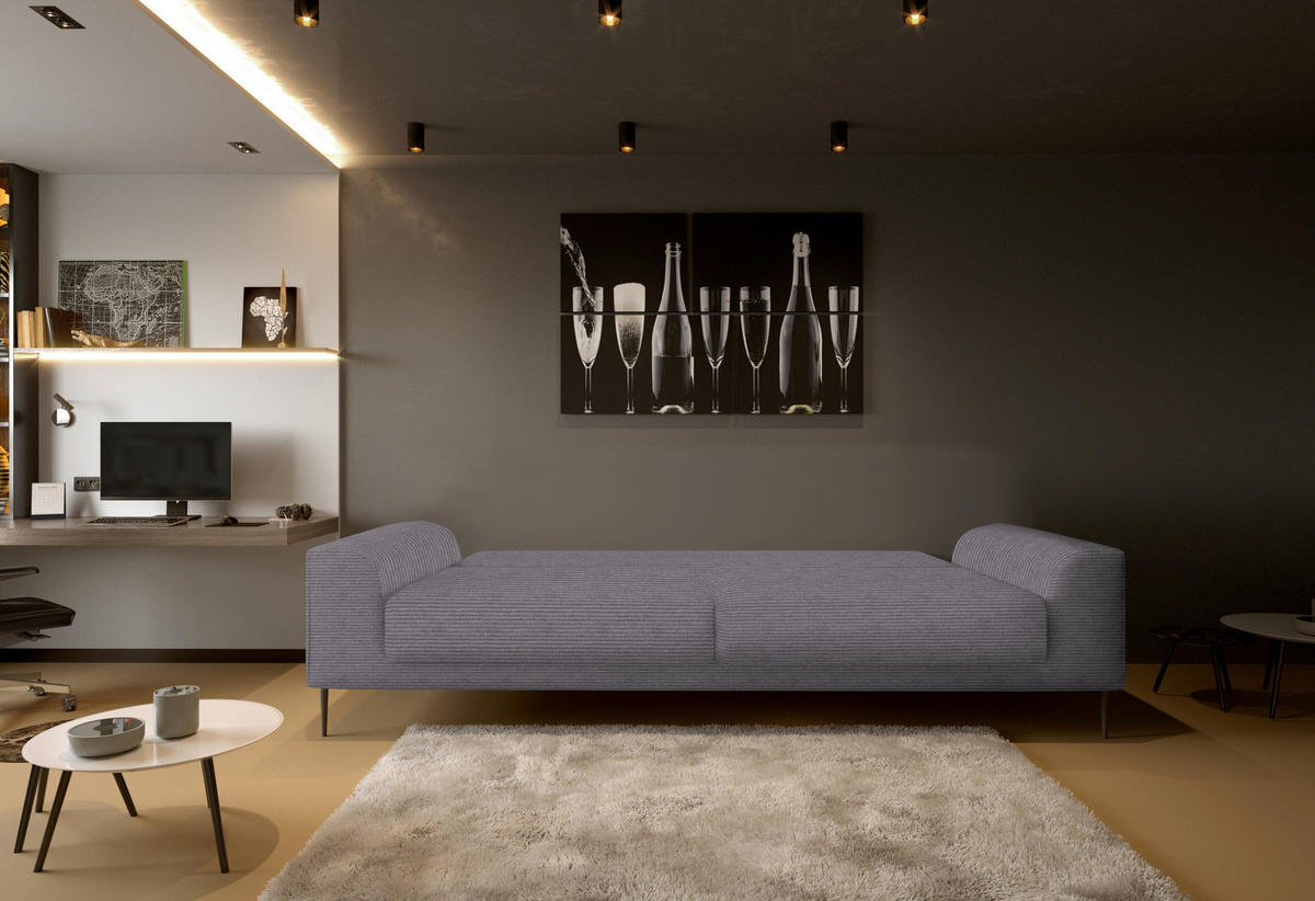 SCHLAFSOFA in Cord Grau  - Schwarz/Grau, Design, Textil/Metall (250/89/105cm) - Welnova