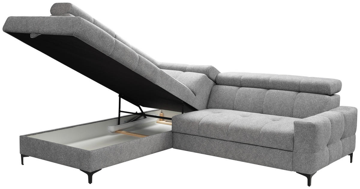 CANAPÉ D'ANGLE in Struktur Grau  - Schwarz/Grau, Modern, Textil/Metall (212/254cm)