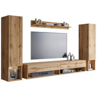 WOHNWAND 4-teilig  in Eiche Wotan  245/130/32 cm  - Eiche Wotan, Basics, Holzwerkstoff (245/130/32cm) - P & B