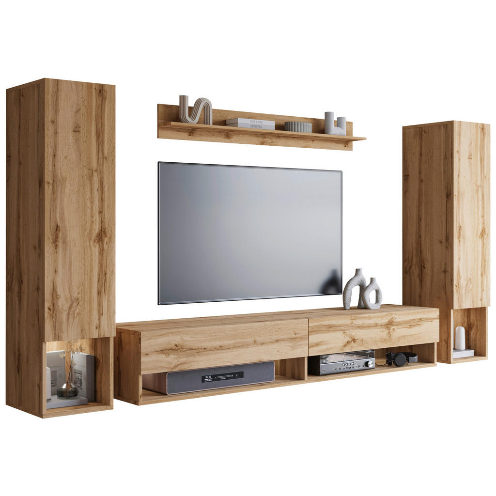 Wohnwand Eiche Wotan Dekor 4--Teilig. Amadeo Ii