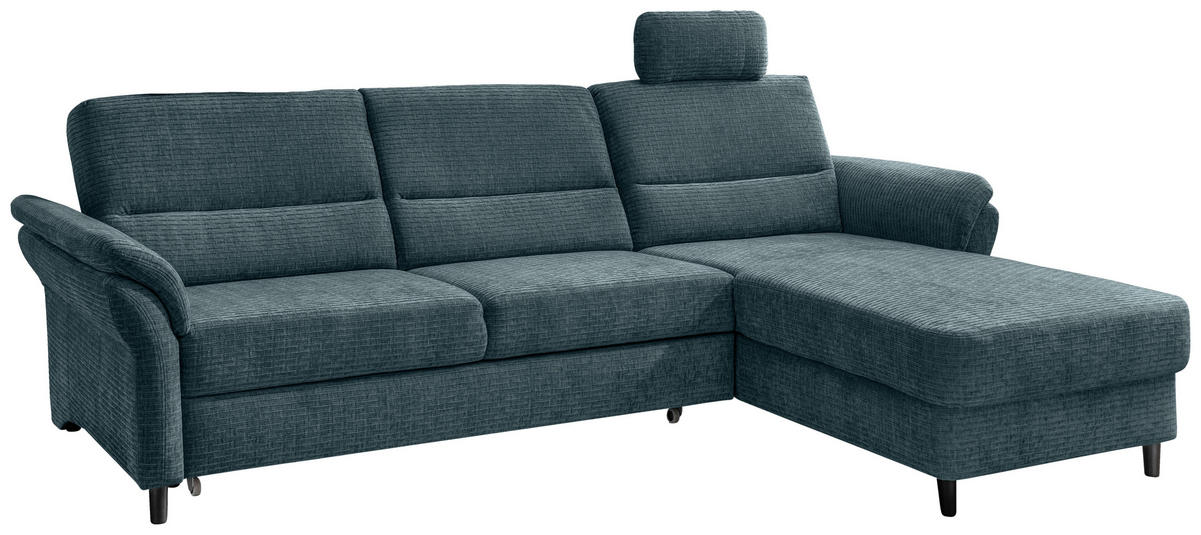 ECKSOFA Blau Mikrofaser  - Blau/Schwarz, MODERN, Holz/Textil (279/176cm) - Livetastic
