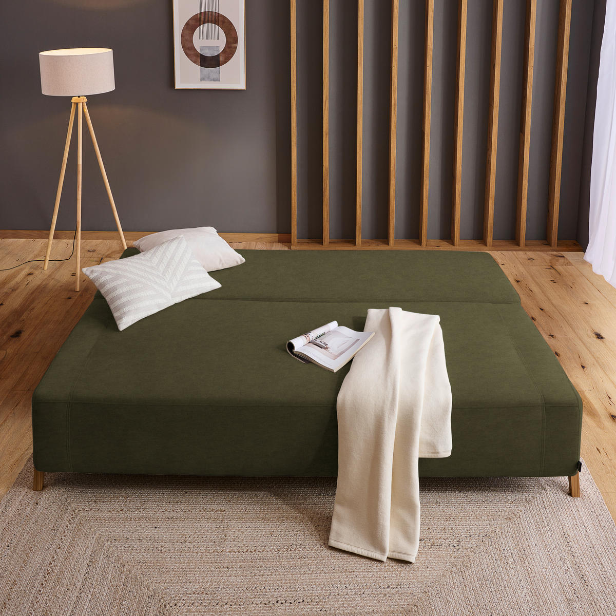SCHLAFSOFA  mit Stoffauswahl, Liegefunktion, Schlafen auf Sitzhöhe Mikrofaser Olivgrün  - Naturfarben/Olivgrün, Design, Holz/Textil (211/88/102cm) - Niels Andersson
