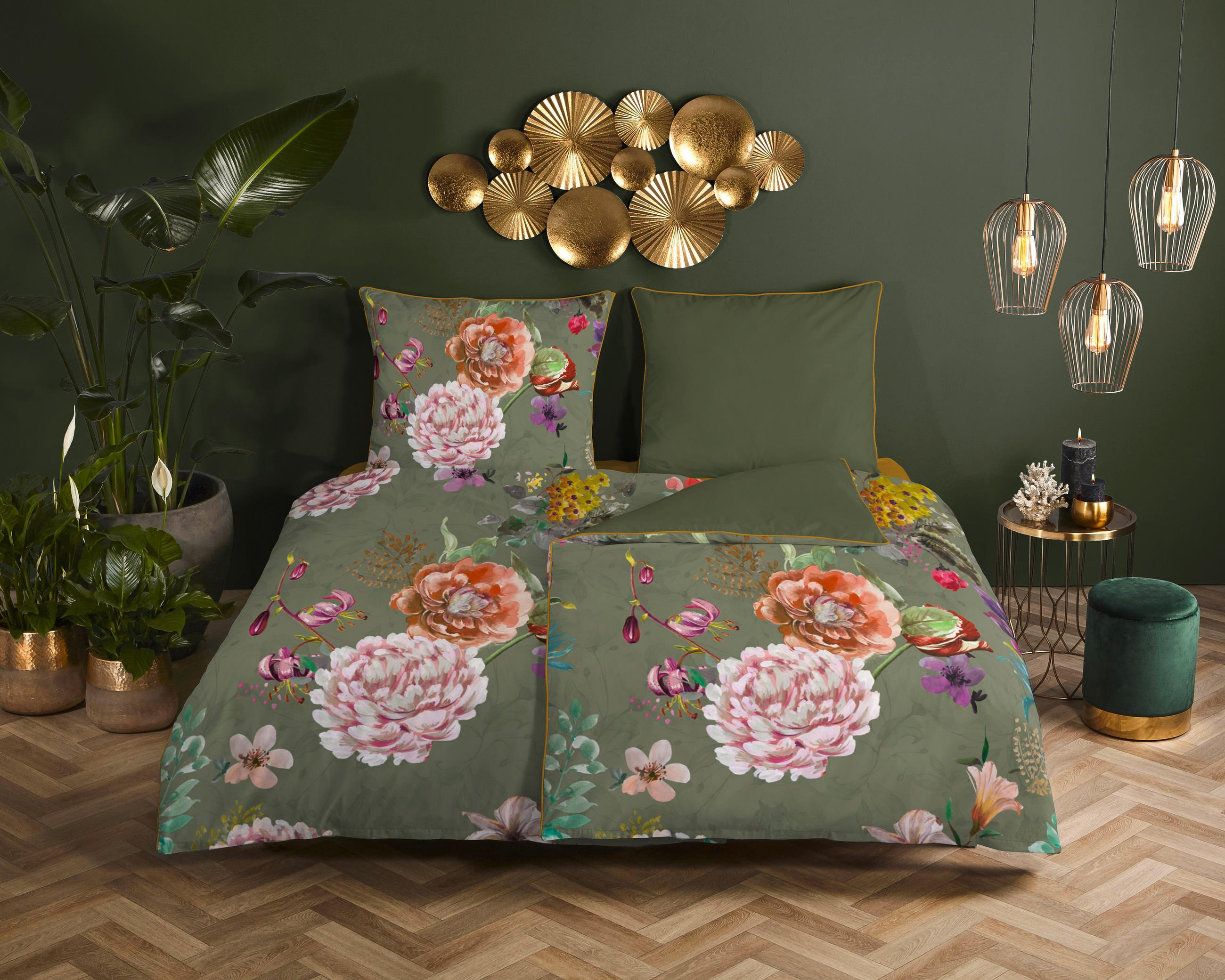 WENDEBETTWÄSCHE Parma Satin 155/220 cm  - Olivgrün/Grün, Design, Textil (155/220cm)