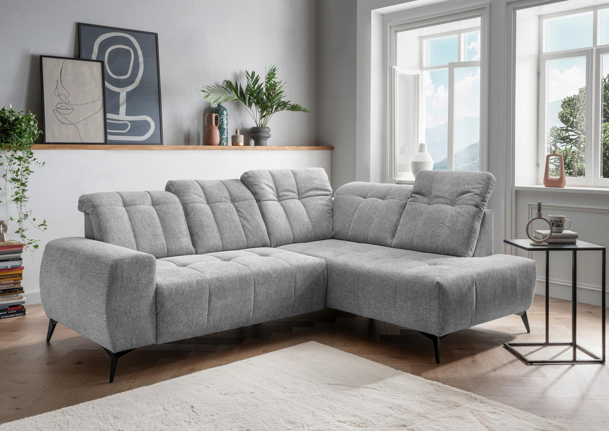 ECKSOFA in Chenille Silberfarben  - Silberfarben/Schwarz, Modern, Textil/Metall (261/200cm) - Livetastic