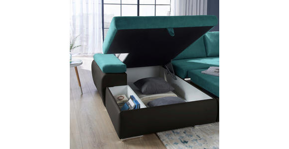 ECKSOFA in Flachgewebe Schwarz, Türkis 175/271 cm - Türkis/Schwarz, Design, Kunststoff/Textil (175/271cm) - Xora