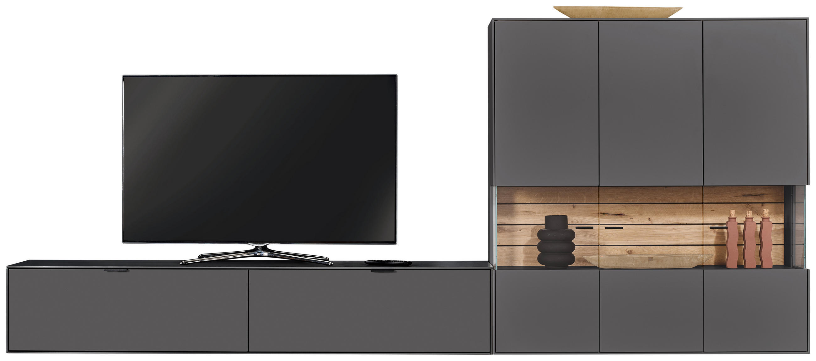 WOHNWAND  in Graphitfarben  348,8/175,7/37,1 cm  - Graphitfarben/Grau, Design, Glas/Holzwerkstoff (348,8/175,7/37,1cm) - Dieter Knoll