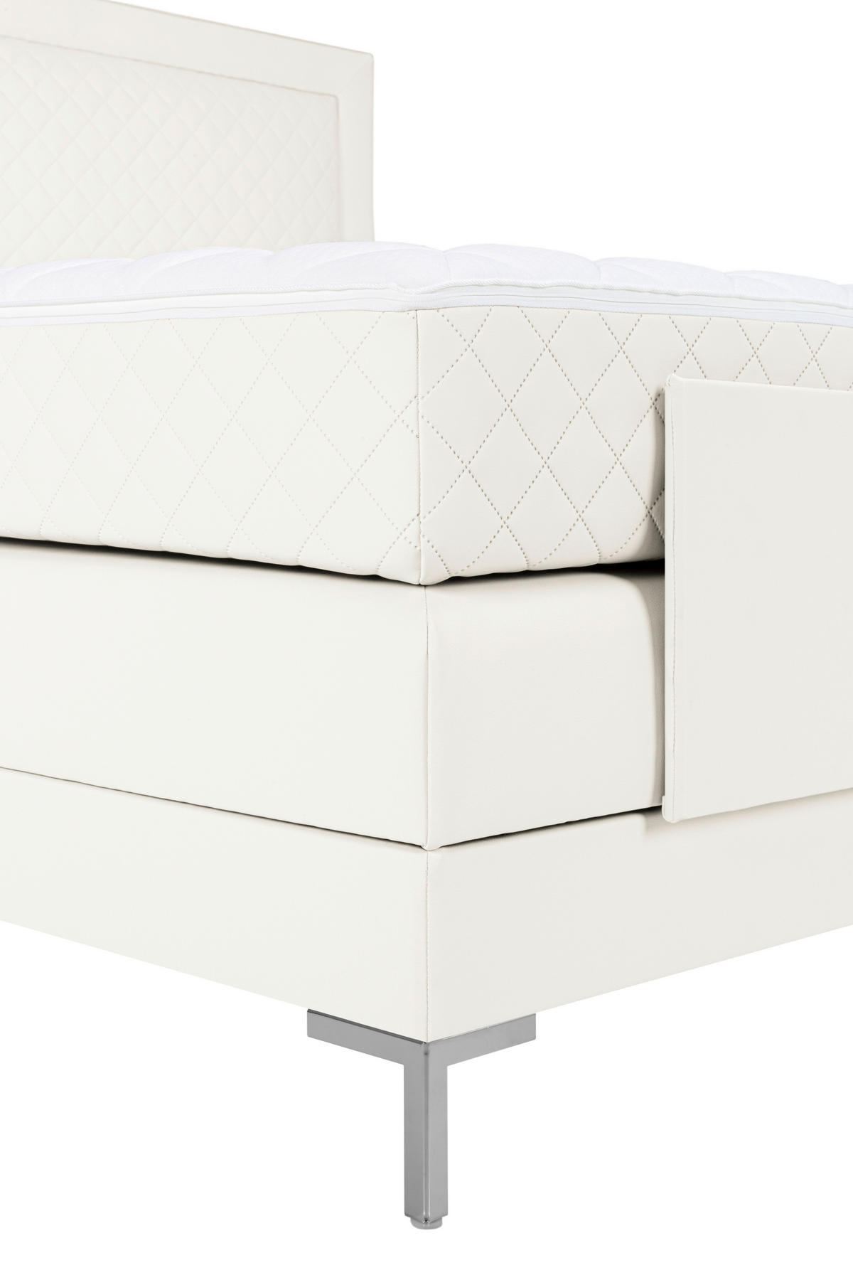 BOXSPRINGBETT 180/200 cm  in Weiss  - Weiss/Alufarben, Design, Textil/Metall (180/200cm) - Welnova