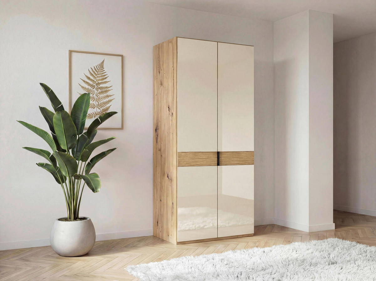 DREHTÜRENSCHRANK 100/216/58 cm,  in Champagner, Eiche Bianco, 2 Tür(en)  - Schieferfarben/Eiche Bianco, Design, Glas/Holz (100/216/58cm) - Musterring