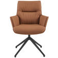 ARMLEHNSTUHL  in Aluminium, Eisen Echtleder pigmentiert  - Cognac/Schwarz, Design, Leder/Metall (65/92/67,5cm) - Novel