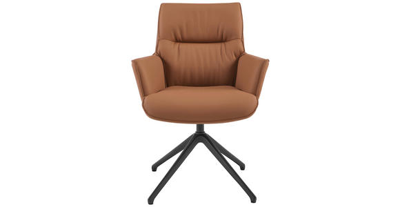 ARMLEHNSTUHL in Aluminium, Eisen Echtleder pigmentiert - Cognac/Schwarz, Design, Leder/Metall (65/92/67,5cm) - Novel