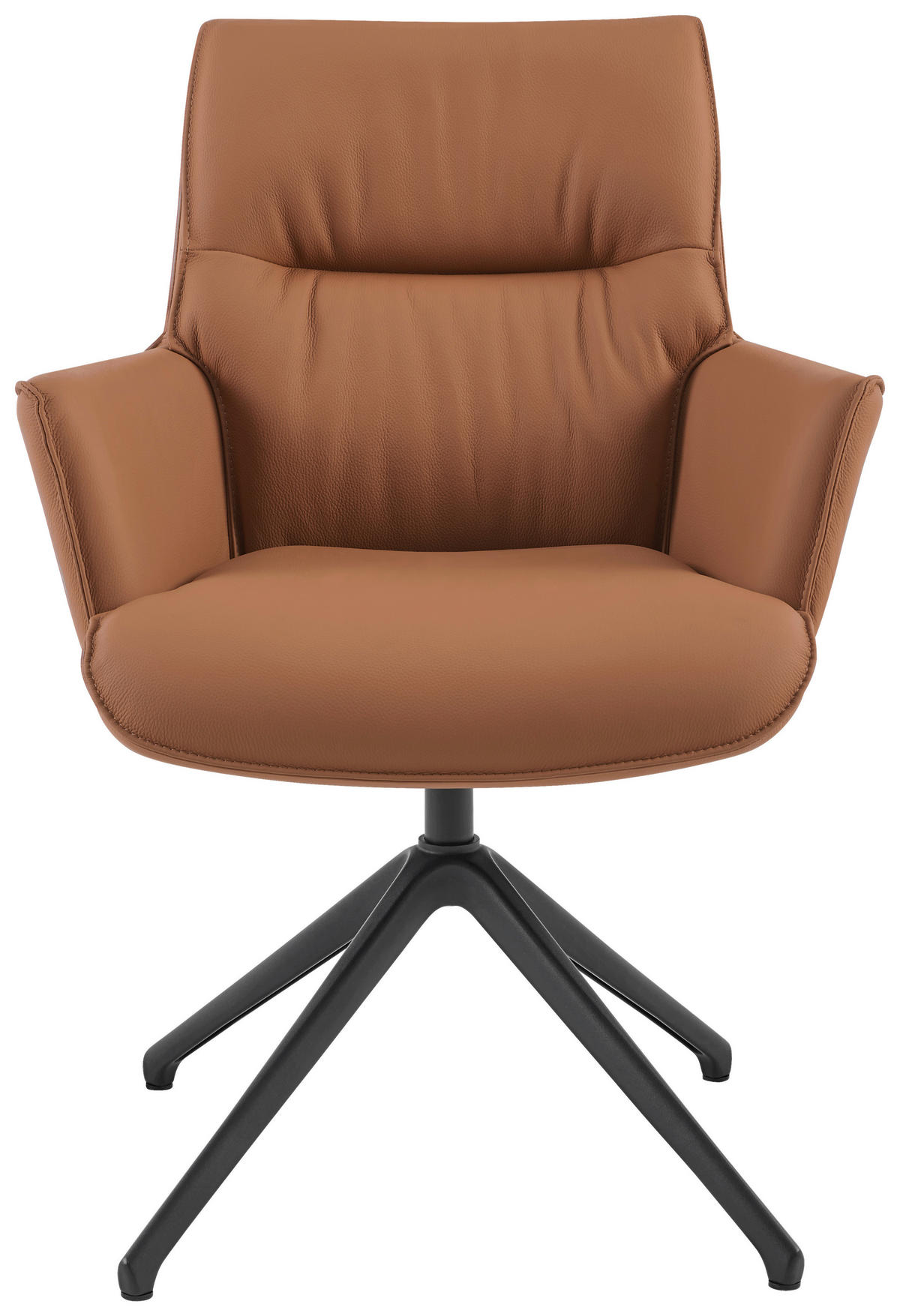 ARMLEHNSTUHL  in Aluminium, Eisen Echtleder pigmentiert  - Cognac/Schwarz, Design, Leder/Metall (65/92/67,5cm) - Novel