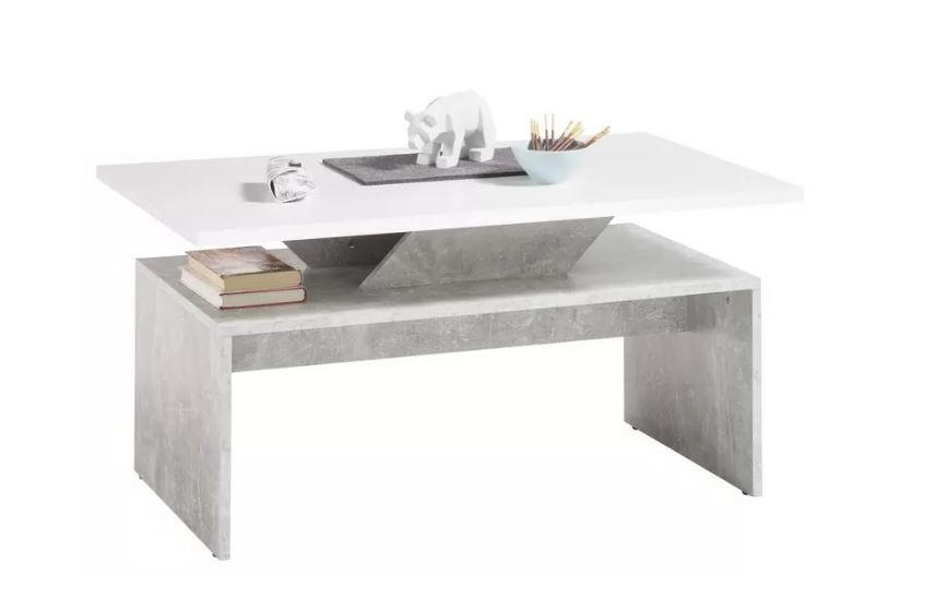 Couchtisch Holz + Ablagefläche Allegra Beton Dekor/weiß