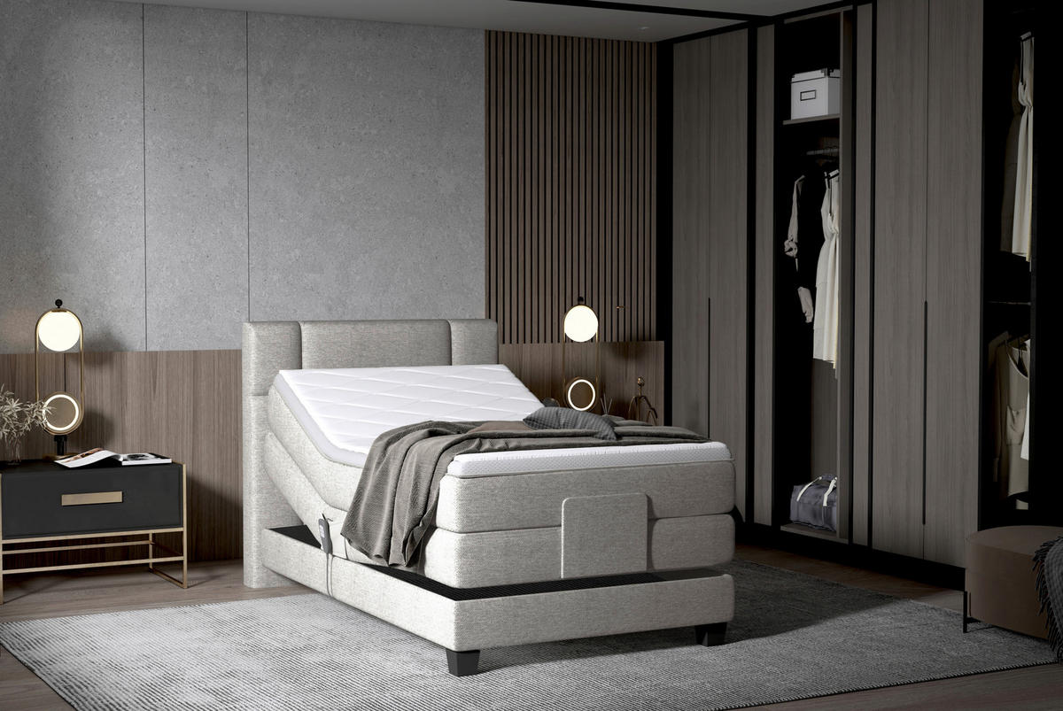 BOXSPRINGBETT 90/200 cm  in Hellgrau  - Hellgrau/Schwarz, KONVENTIONELL, Holz/Kunststoff (90/200cm) - Esposa