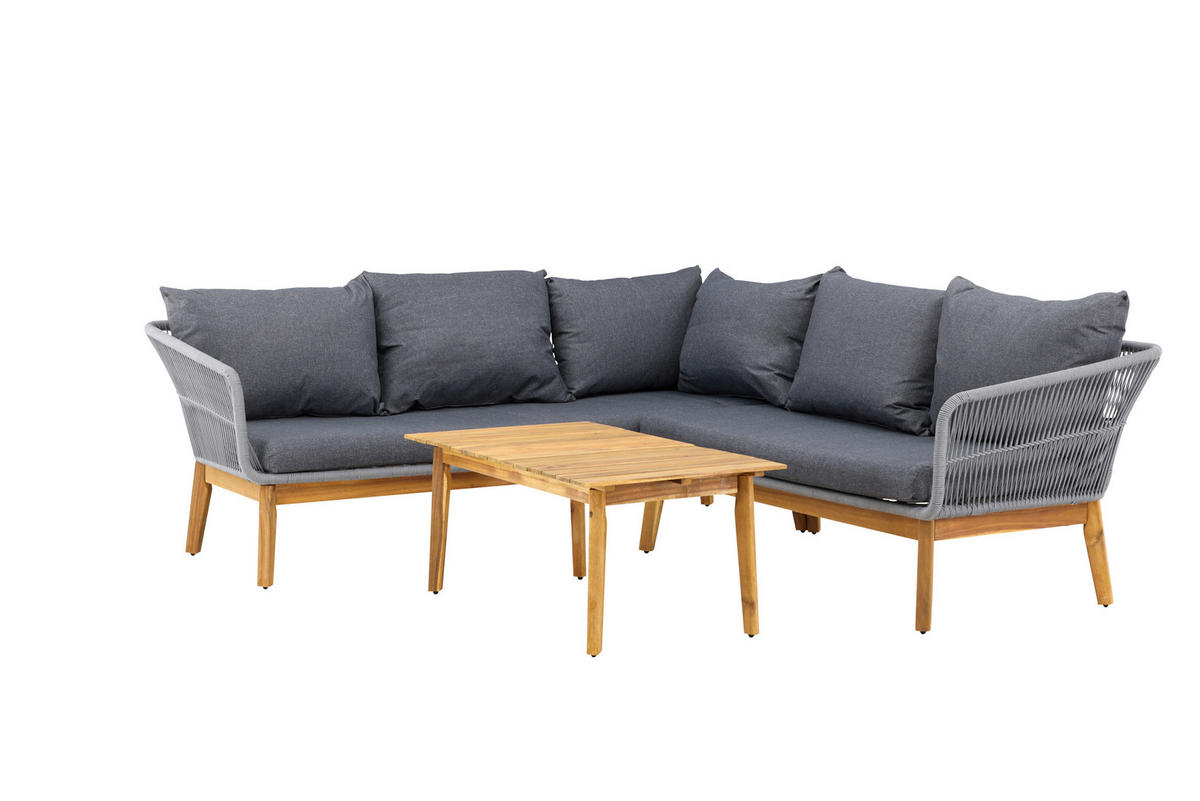 LOUNGEGARNITUR 2-teilig  210/160 cm  Akazie Aluminium  - Dunkelgrau/Grau, KONVENTIONELL, Holz/Kunststoff (210/160cm) - Gardenson