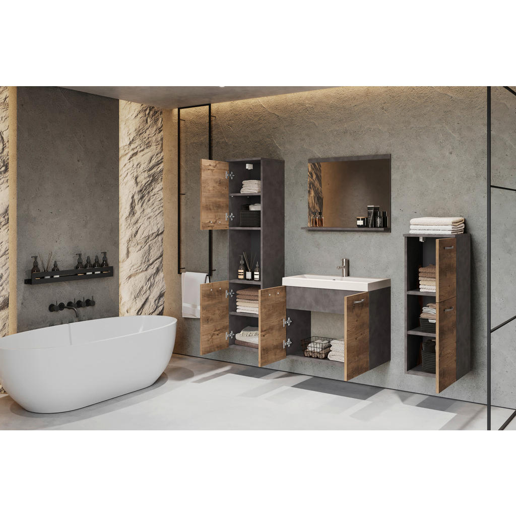 Thumbnail - P & B Badezimmer, Anthrazit, Kastanieneiche, Metall, 5-teilig, 6 Fächer, 0 Schubladen, 120x132.8x30.2 cm, Fsc, hängend, ...