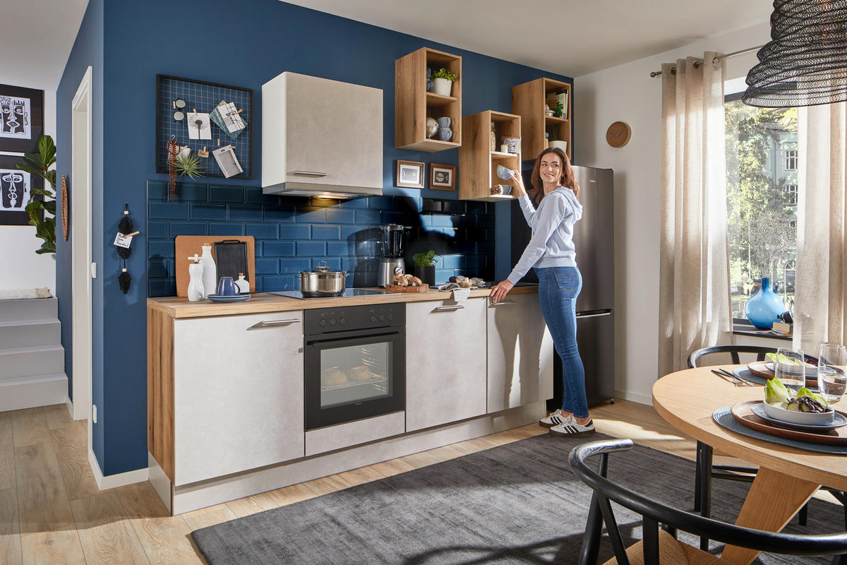 KÜCHENLEERBLOCK 285 cm   in Sandfarben  - Sandfarben/Edelstahlfarben, Design, Holzwerkstoff/Metall (285cm) - Xora