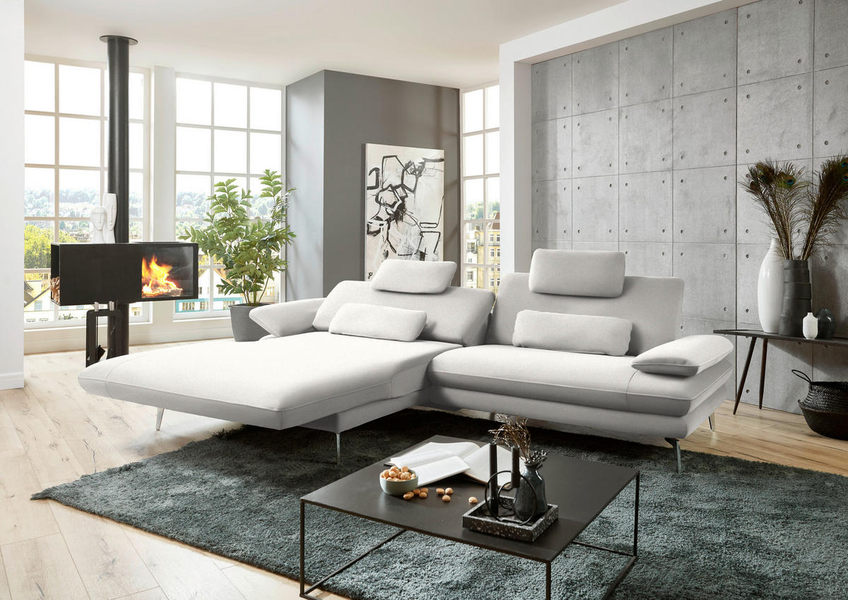 ECKSOFA in Webstoff Creme, Naturfarben  - Creme/Schwarz, Design, Textil/Metall (184/284cm) - Dieter Knoll