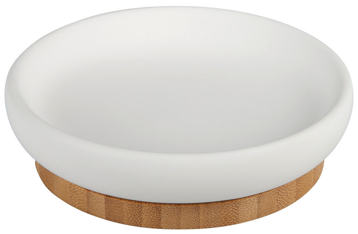 Savonieră lemn, ceramică  - maro/alb, Basics, ceramică/lemn (11,5/3,2/11,5cm) - Sadena