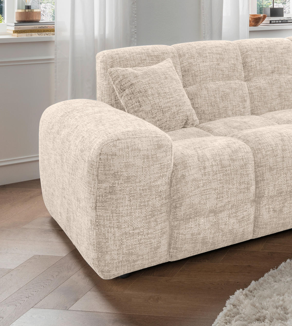 ECKSOFA in Struktur Creme  - Creme/Schwarz, Modern, Kunststoff/Textil (301/152cm) - Livetastic