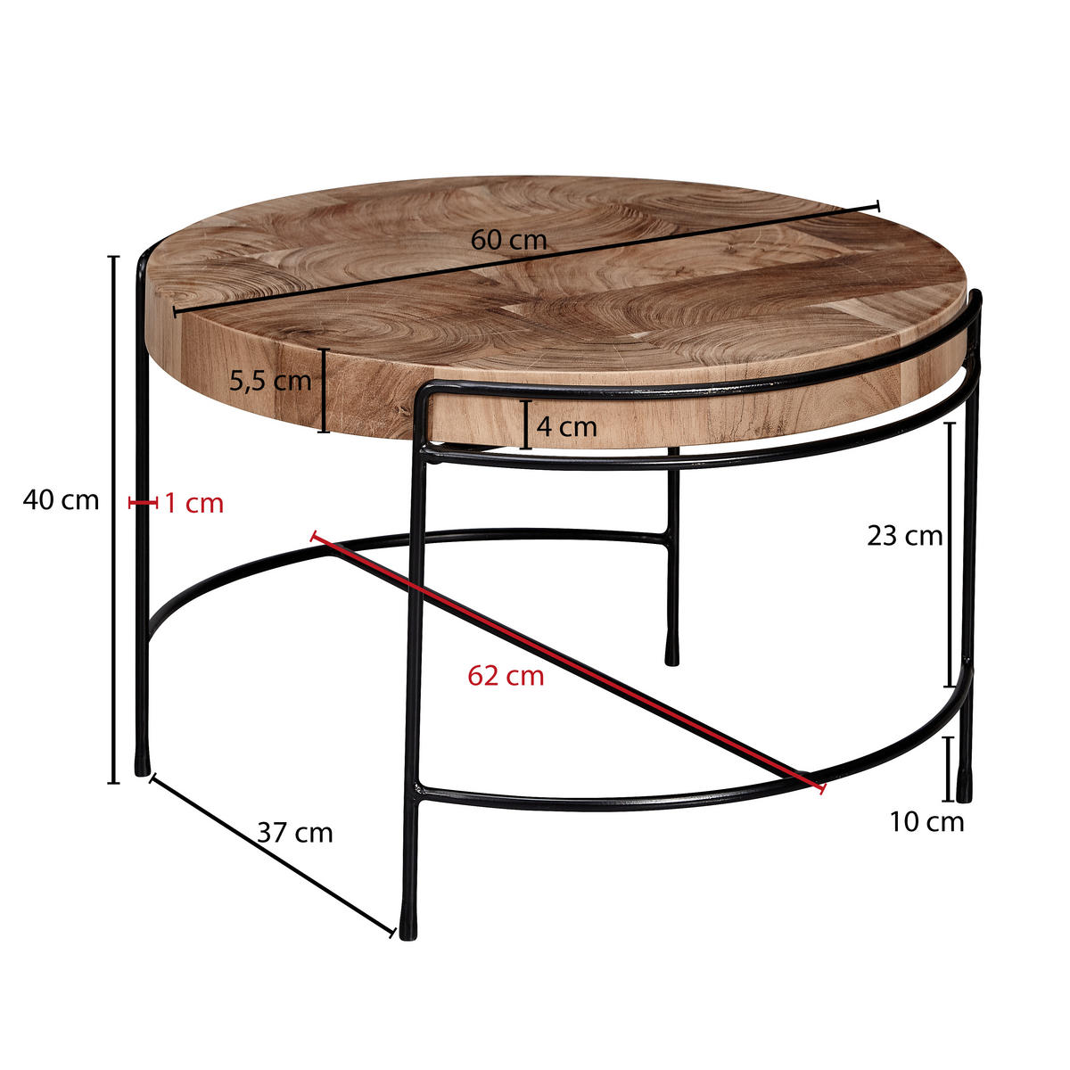 TABLE BASSE in Holz 62/62/40 cm  - noir/couleur d'acacia, Konventionell, métal/bois (62/62/40cm) - MID.YOU