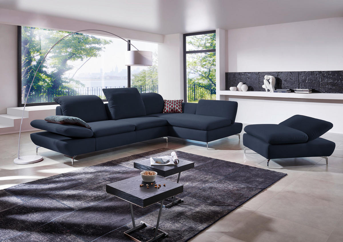 ECKSOFA in Echtleder Blau  315/200 cm  - Blau/Silberfarben, Design, Leder/Metall (315/200cm) - Chilliano