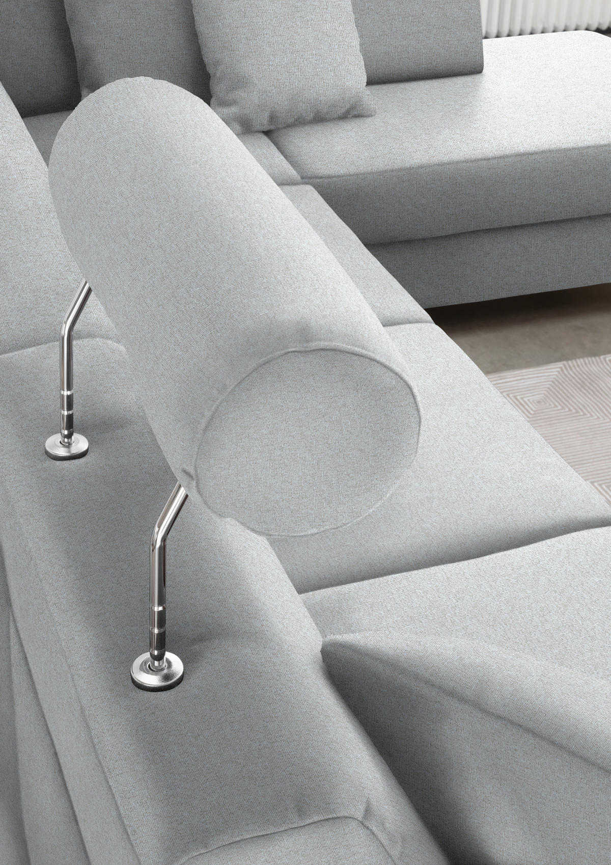 WOHNLANDSCHAFT in Webstoff Hellgrau  - Hellgrau/Schwarz, Design, Holz/Textil (165/296/198cm) - Xora