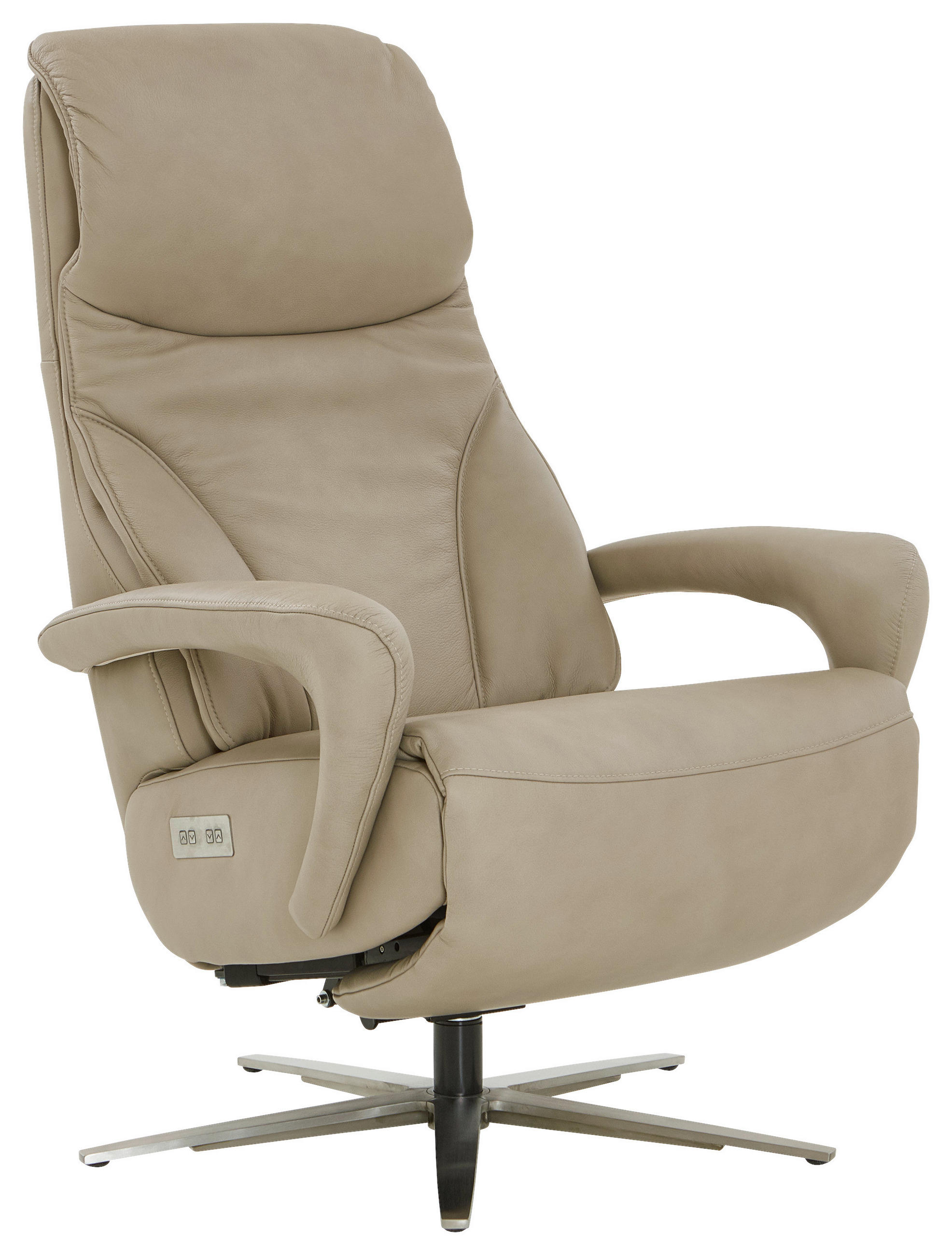 RELAXSESSEL Echtleder Nackenkissen, Relaxfunktion, Kopfteilverstellung    - Edelstahlfarben/Beige, Design, Leder/Metall (75/112/88cm) - Dieter Knoll