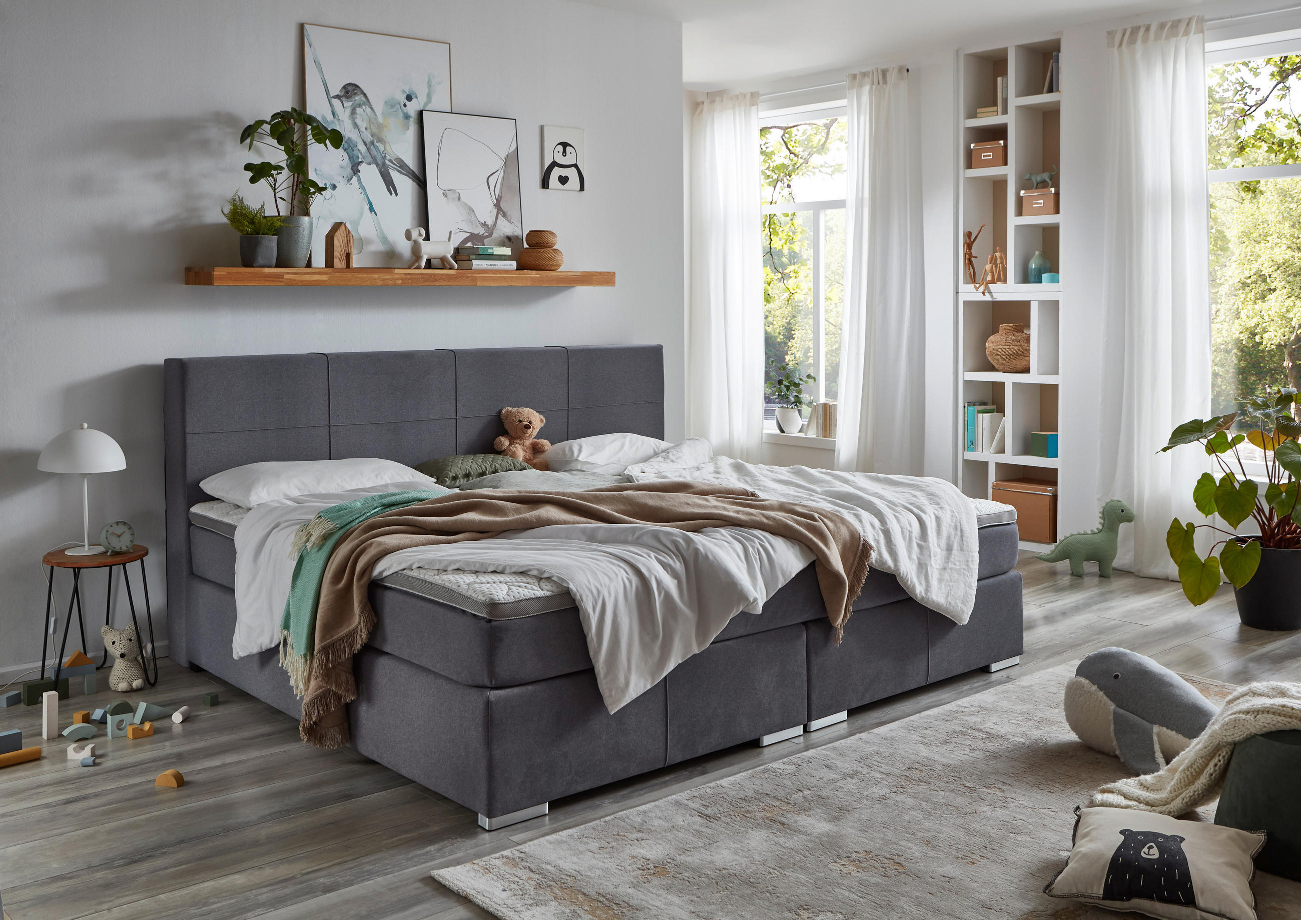 BOXSPRINGBETT 240/200 cm  in Grau  - Chromfarben/Grau, KONVENTIONELL, Holz/Kunststoff (240/200cm) - Carryhome