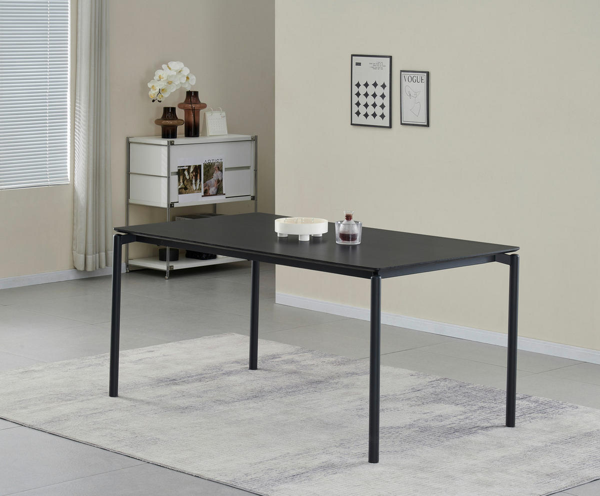 ESSTISCH rechteckig Schwarz  - Schwarz, KONVENTIONELL, Holzwerkstoff/Metall (160/76/90cm) - P & B