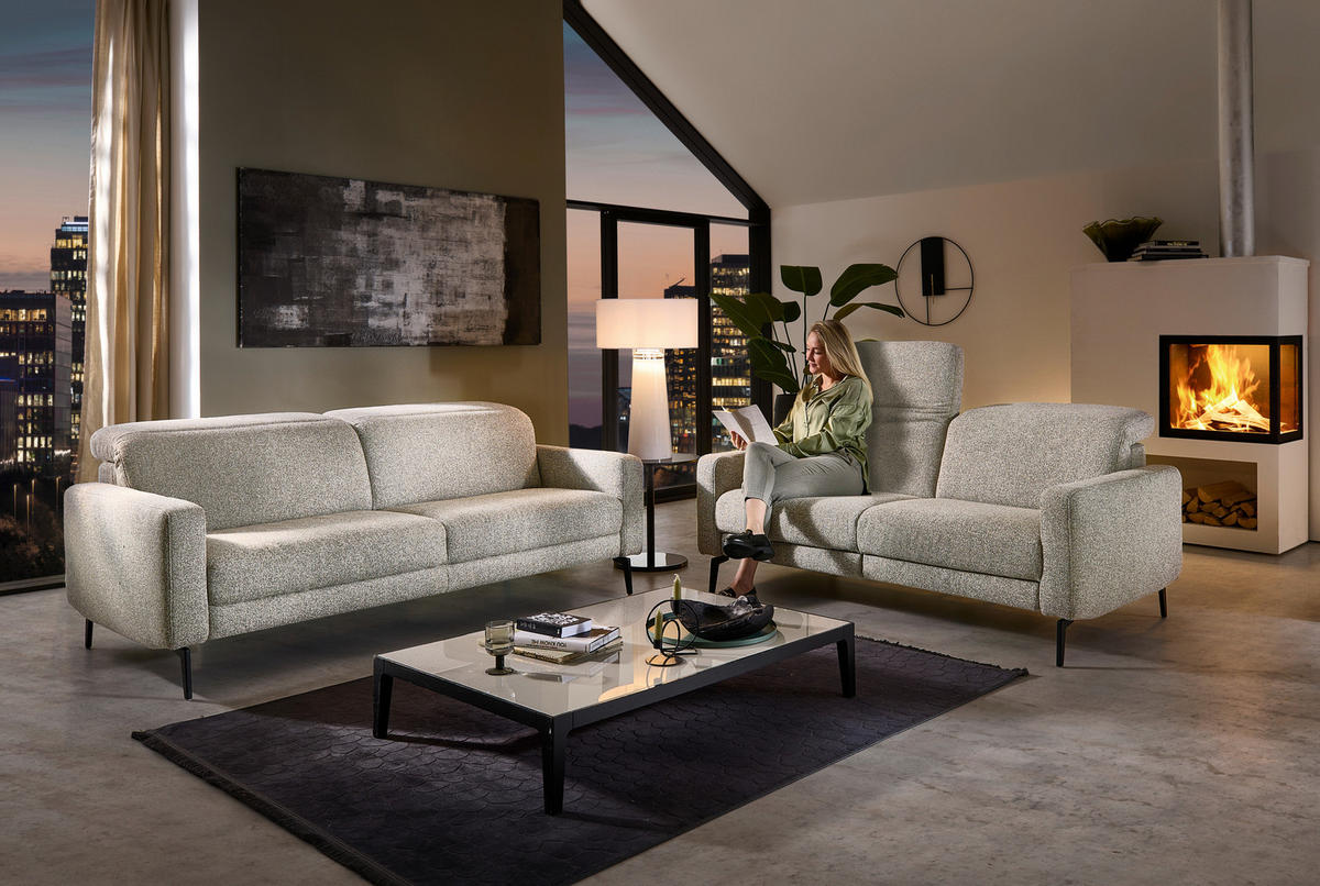 3-SITZER-SOFA Chenille Sandfarben  - Sandfarben/Schwarz, Design, Textil/Metall (210/82/107cm) - Dieter Knoll