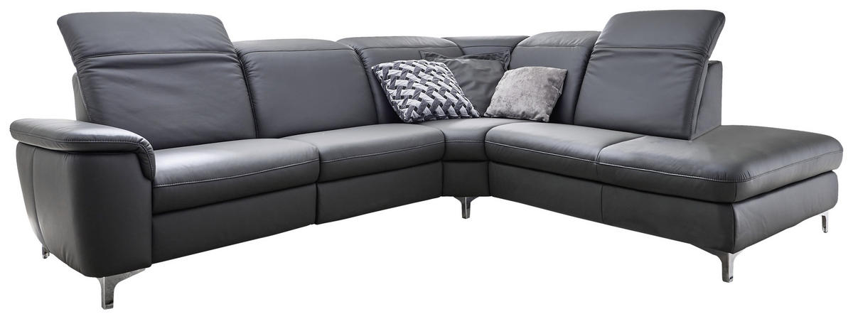 ECKSOFA Anthrazit Echtleder  - Chromfarben/Anthrazit, KONVENTIONELL, Leder/Metall (292/242cm) - Cantus