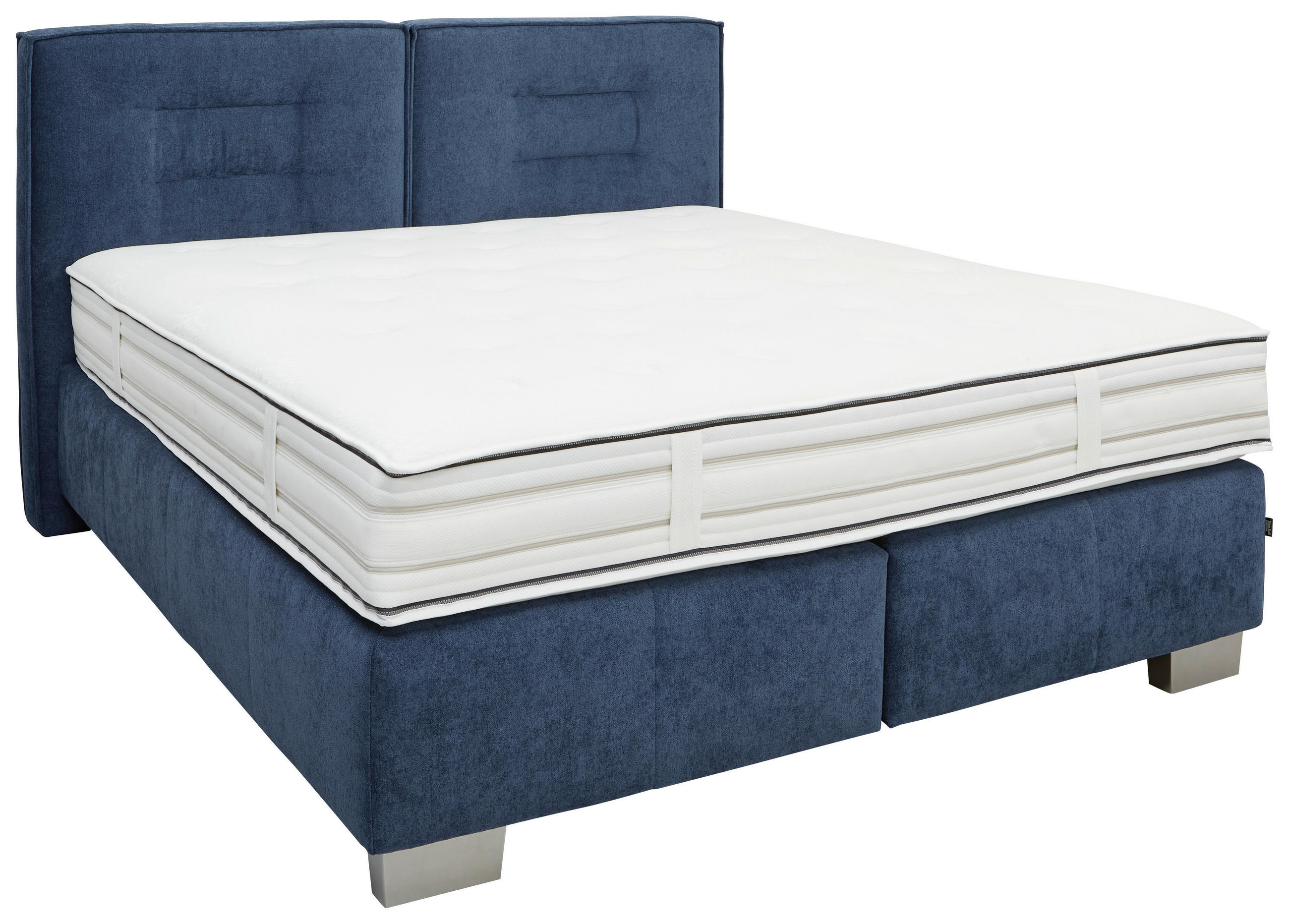 BOXSPRINGBETT 140/200 cm  in Dunkelblau  - Chromfarben/Dunkelblau, KONVENTIONELL, Textil/Metall (140/200cm) - Dieter Knoll