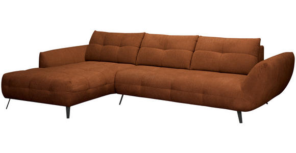 ECKSOFA Dunkelorange Chenille Armlehnenkissen, Rücken echt, Sitztiefenverstellung  - Dunkelorange/Schwarz, KONVENTIONELL, Textil/Metall (215/313cm) - Hom`in