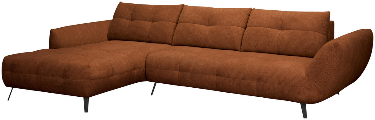 ECKSOFA Dunkelorange Chenille Armlehnenkissen, Rücken echt, Sitztiefenverstellung  - Dunkelorange/Schwarz, KONVENTIONELL, Textil/Metall (215/313cm) - Hom`in