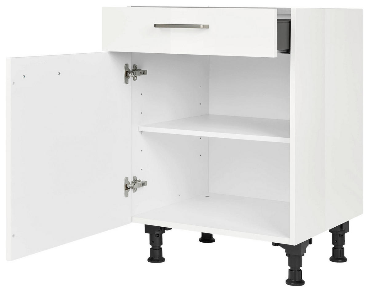 SCHUBKASTENUNTERSCHRANK 60/87/56 cm  in Weiß Hochglanz  - Edelstahlfarben/Weiß Hochglanz, MODERN, Holzwerkstoff/Metall (60/87/56cm) - Nobilia