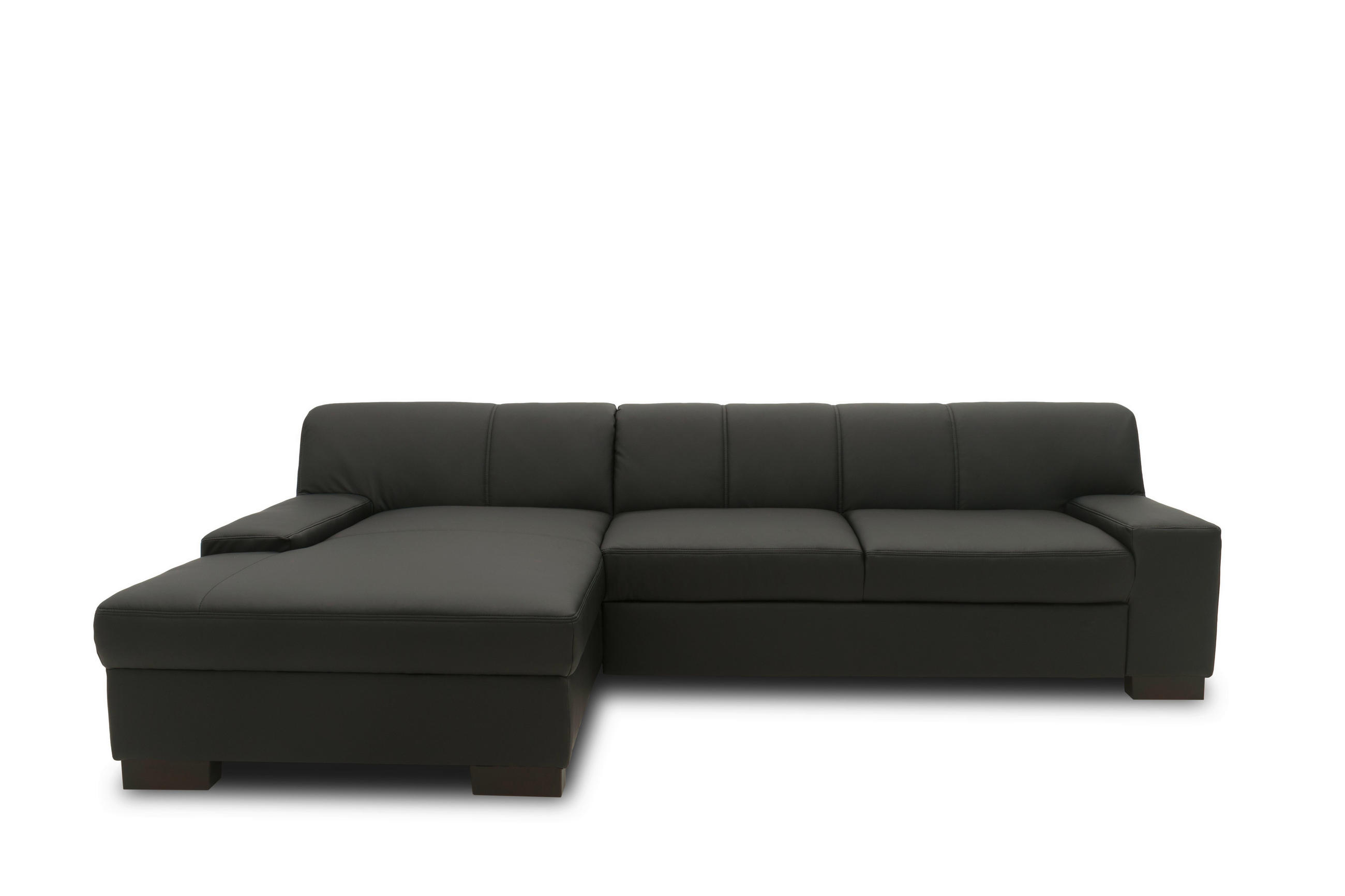 ECKSOFA Schwarz Lederlook  - Wengefarben/Schwarz, Design, Holz/Textil (153/268cm) - MID.YOU