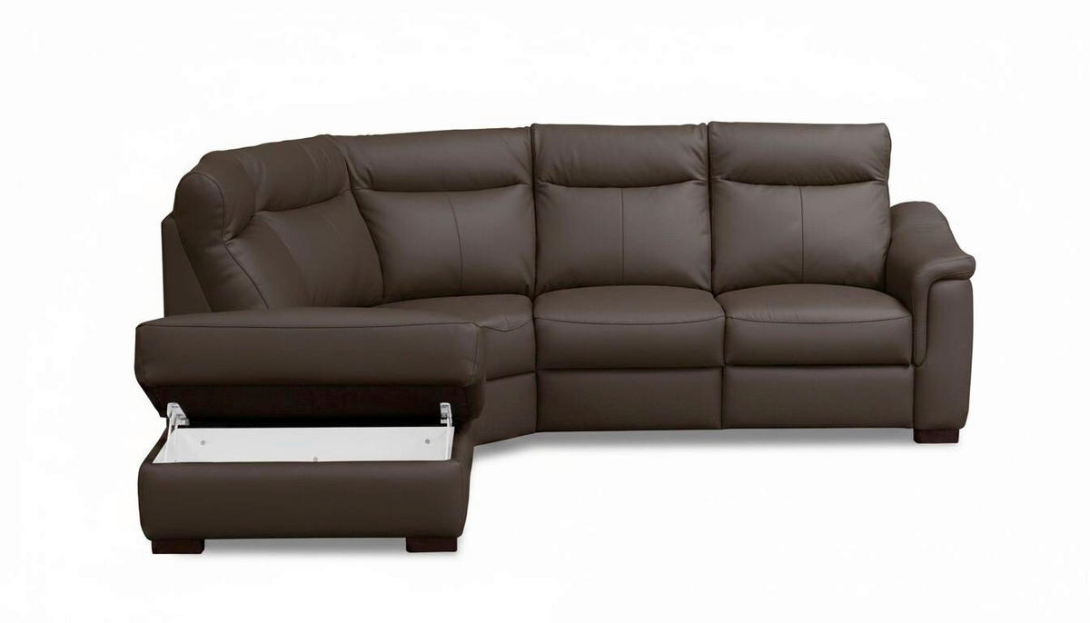 ECKSOFA Dunkelbraun Echtleder Lederlook Bettkasten, Rücken echt, Relaxfunktion  - Wengefarben/Dunkelbraun, Design, Leder/Holz (229/260cm) - Livetastic